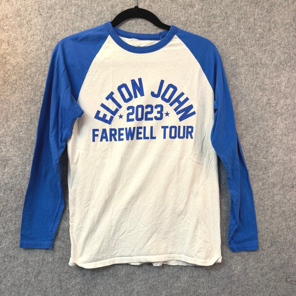 Elton John 2023 Farewell Tour Raglan Baseball Tee Blue White Small Concert Shirt